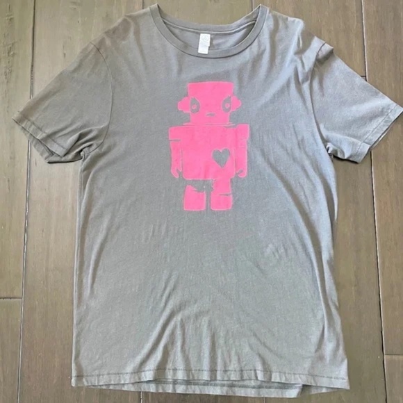 Mushpa y Mensa Artisan Tee with Sweet Robot Graphic ~ Size L - Picture 2 of 7